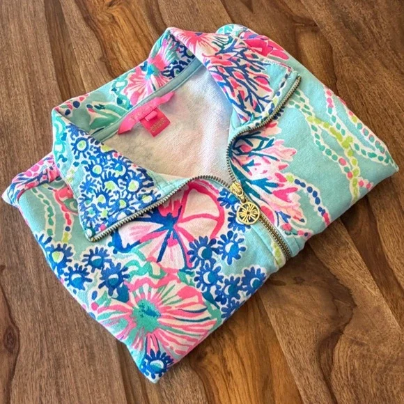 Lilly Pulitzer XS Blue Coral Print Full Zip Jacket Athleisure UPF 50 - Picture 11 of 11